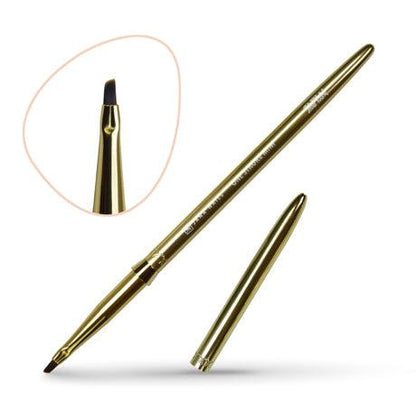 Gold Mini One Stroke brush with angled bristles for One Stroke technique, featuring soft synthetic bristles for smooth color blending.