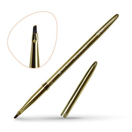 Gold Mini One Stroke brush with angled bristles for One Stroke technique, featuring soft synthetic bristles for smooth color blending.