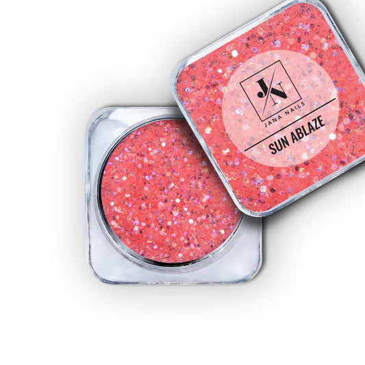 Sparkling Glitters Set in Sun Ablaze coral shades packaging with shimmering effect.