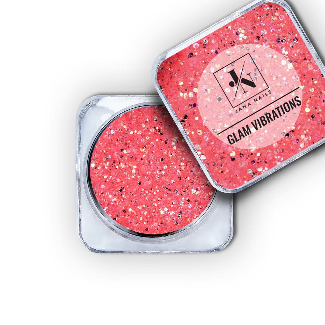 Sparkling Glitters Set in coral tones with vibrant peach and pink hues, perfect for summer manicures.