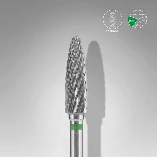 Staleks Carbide Corn Green 4mm, 14mm professional use bit, durable, heat-resistant, suitable for sterilization, green coarse grain.