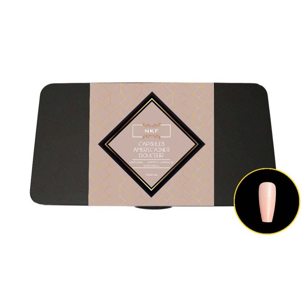 Douceur Natural Coffin Medium Caraibes soft gel nail tips packaging.
