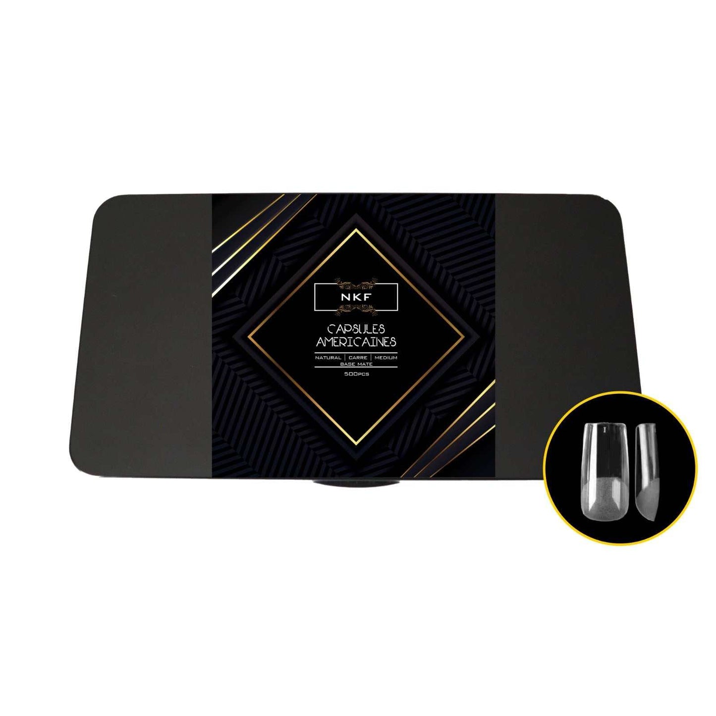 Natural square medium MATE BASE NKF soft gel tips for capsule method and press on nails, 500 tips, clear color.