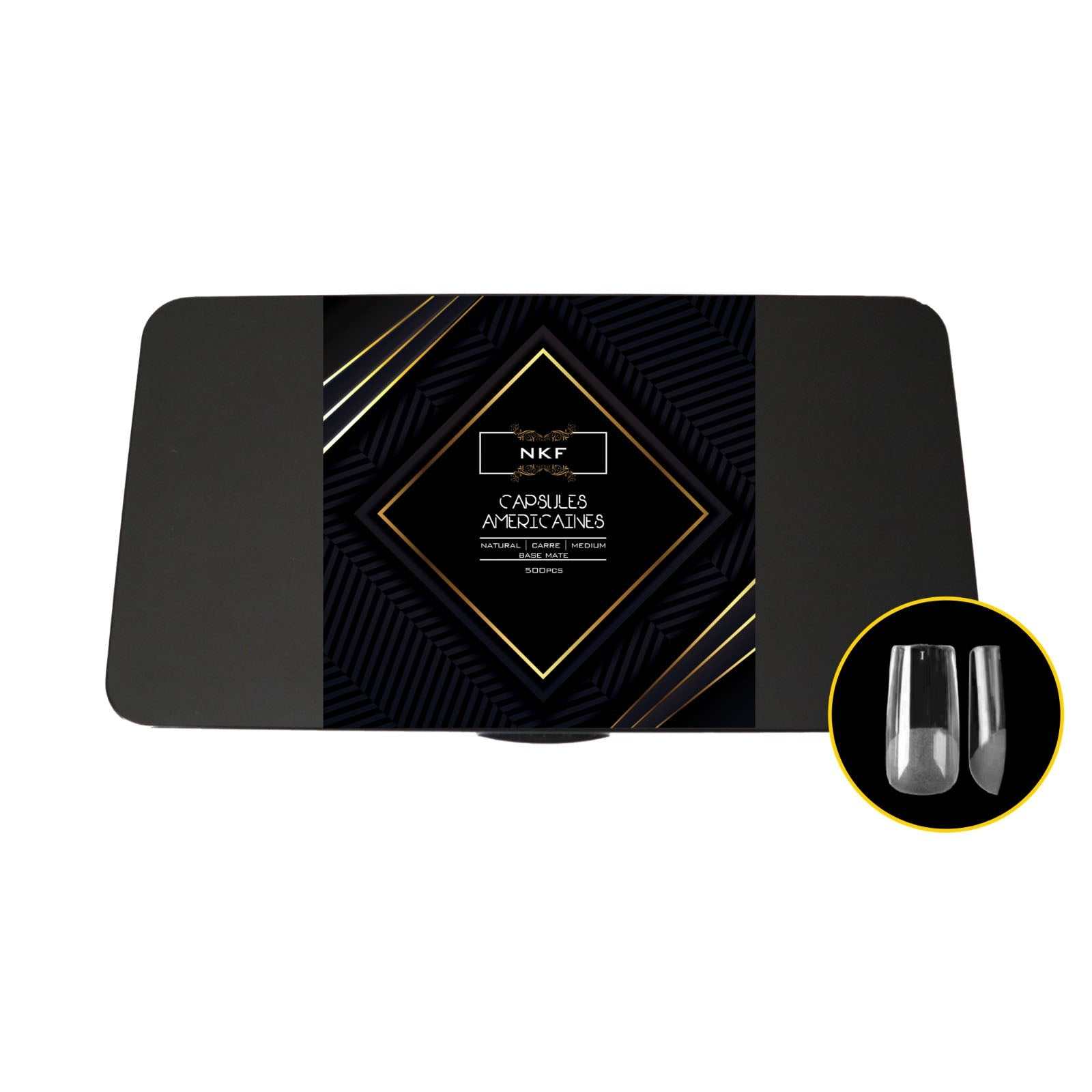 Natural square medium MATE BASE NKF soft gel tips for capsule method and press on nails, 500 tips, clear color.