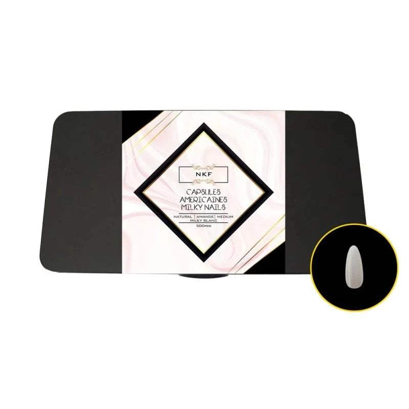 Milky Blanc Natural Amande Medium Soft Gel Tips for extended nails with milky effect.
