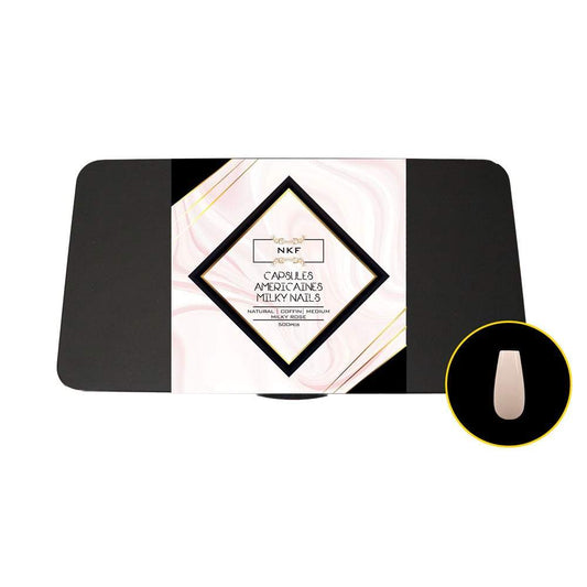 Milky Rose Natural Coffin Medium Soft Gel Tips for nail extension, American method, 500 pieces.