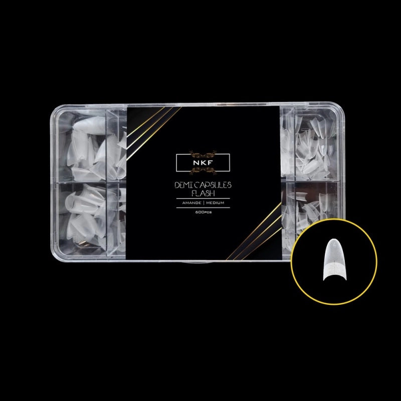 NKF Soft Gel Tips Clear Half-Cover – Almond Medium