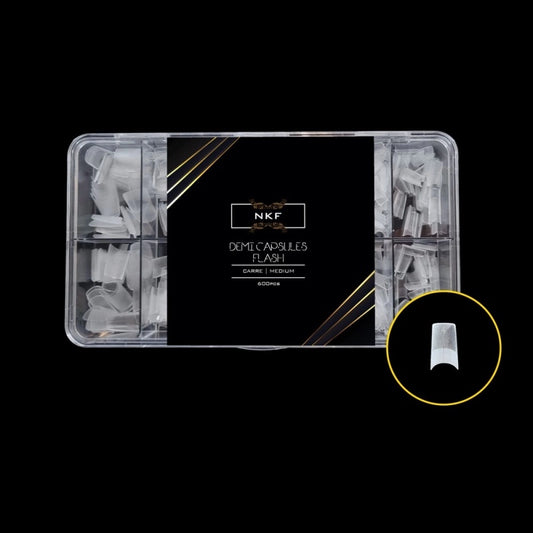 NKF Soft Gel Tips Clear Half-Cover – Square Medium