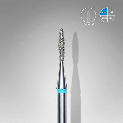 Staleks Diamond Safe Flame Blue nail bit, 1.6 mm, medium grit, stainless steel.