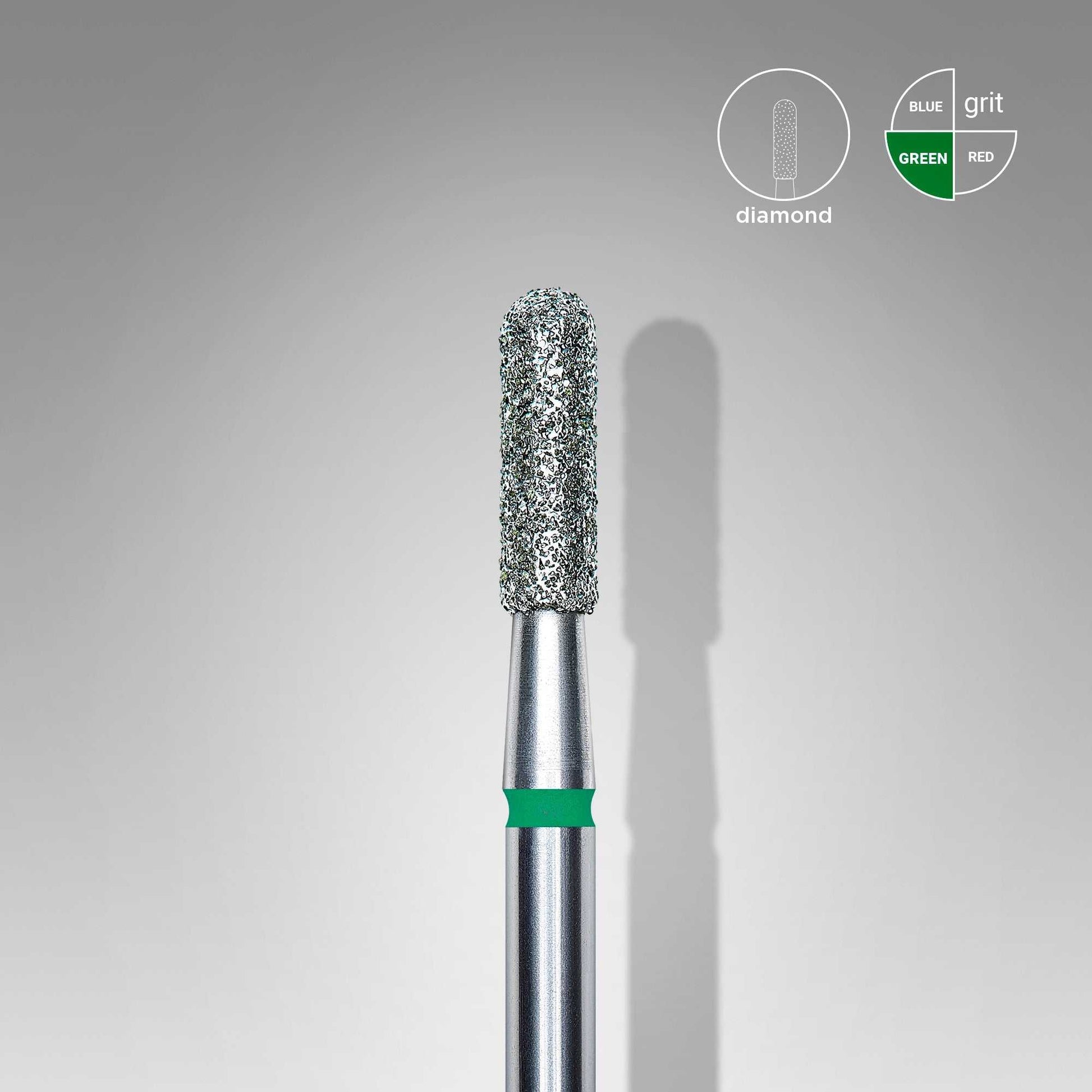 Staleks Diamond Rounded Cylinder Green 2.3 mm for nail and callus treatment.