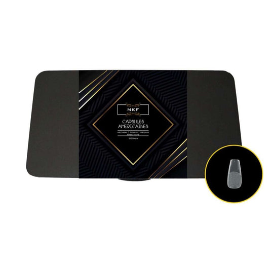 Natural Coffin Medium MATE BASE NKF soft gel tips with matte base in black packaging for American nail method.