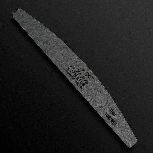 Premium File 100/180 thin nail file, washable and durable for natural nails and gel finishing.