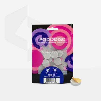 Staleks éponges Pododisc M for smooth feet, 25 disposable sponges per pack.