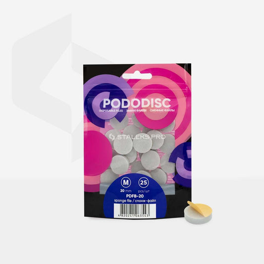 Staleks éponges Pododisc M for smooth feet, 25 disposable sponges per pack.